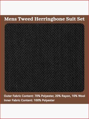 Retro 3 Piece Tweed Herringbone Suit Set Jacket Vest Pants Wool Blend